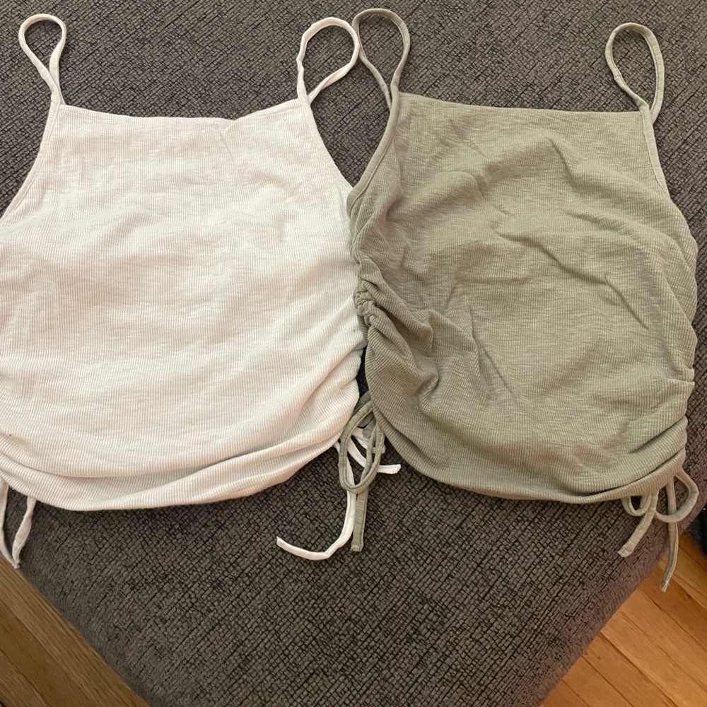 Aerie Ruched Tank Top - Olive Green
